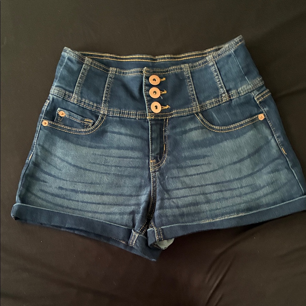 No Boundaries Dark Blue High-Waisted Jean Shorts